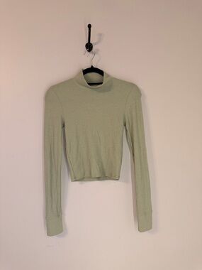 American Eagle Outfitters Sage Green Ribbed Mock Neck Long Sleeve Top